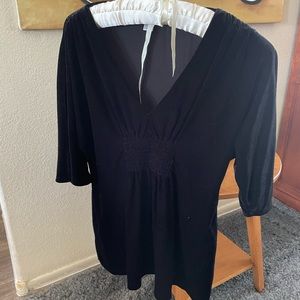 Ann Taylor Loft, black velour v-neck top, half sleeve, pleated waist